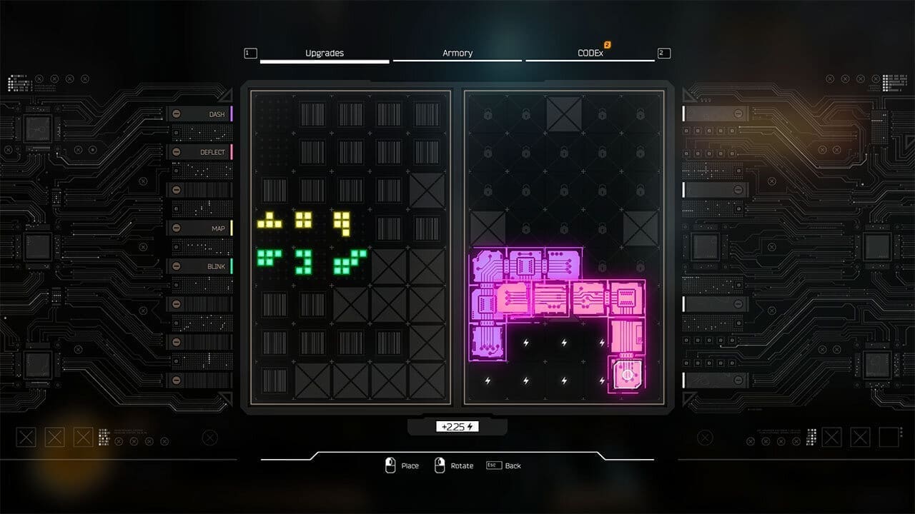 Your upgrade tree is presented like Tetris-table where you need to place things carefully to make the most of what you got - image captured by the author