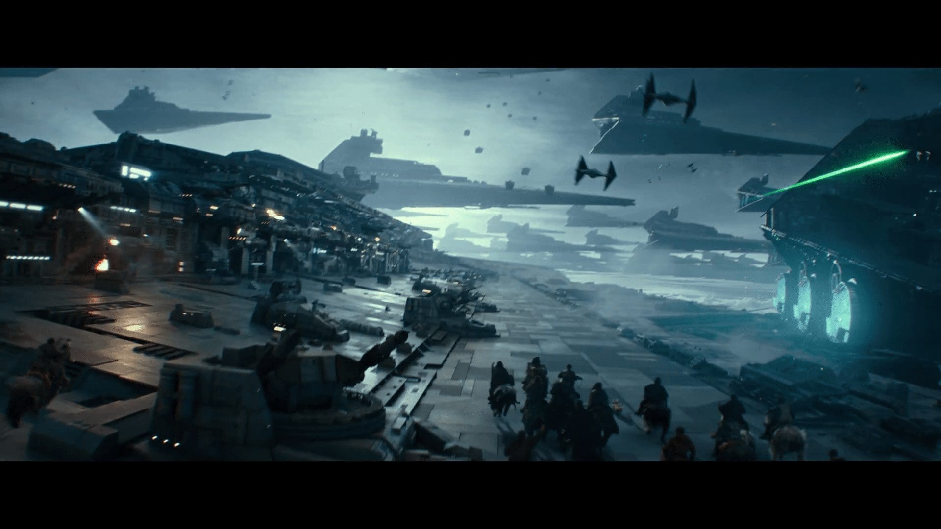 A surface battle raging across a Star Destroyer hull