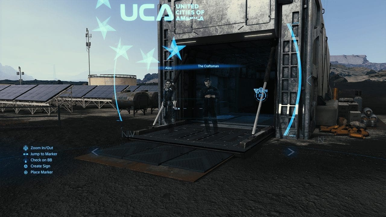 Sam trekking through a storm with stacked cargo