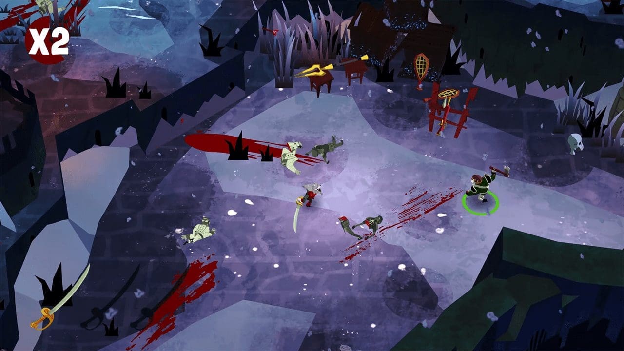 Options at hand include a trusty trident among other improvised weapons