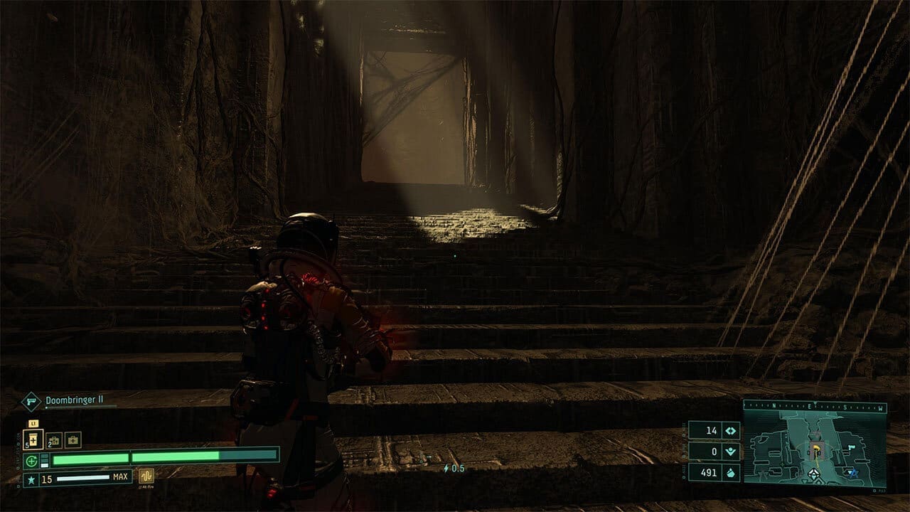 Returnal staircase encounter — PS5 screenshot by author