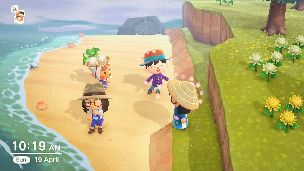 Four players selling turnips at Nook’s Cranny