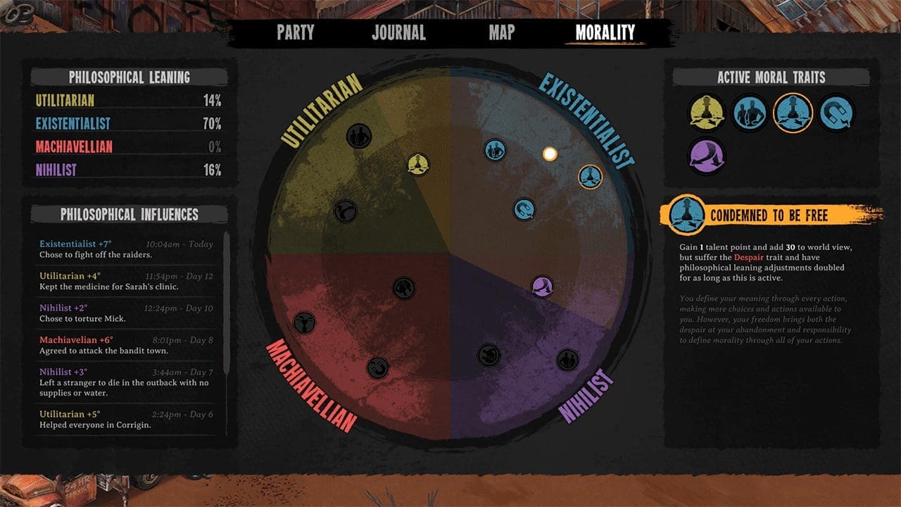 Diagram of the four-quadrant Moral Compass in Broken Roads