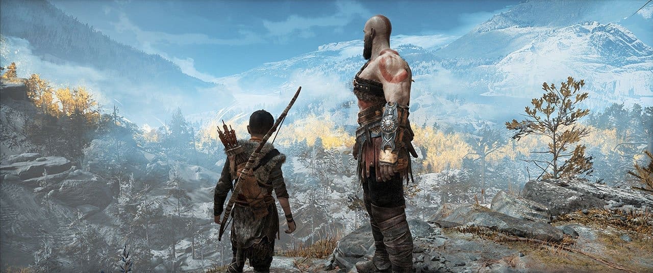 Kratos and Atreus observe fading magic