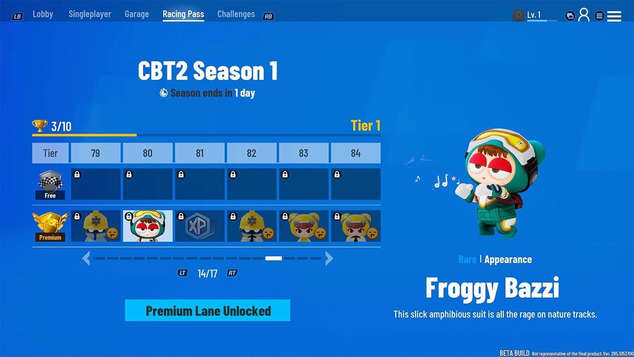 A battle pass of content was in the beta called Premium Lane - image captured from KartRider: Drift Closed Beta 2
