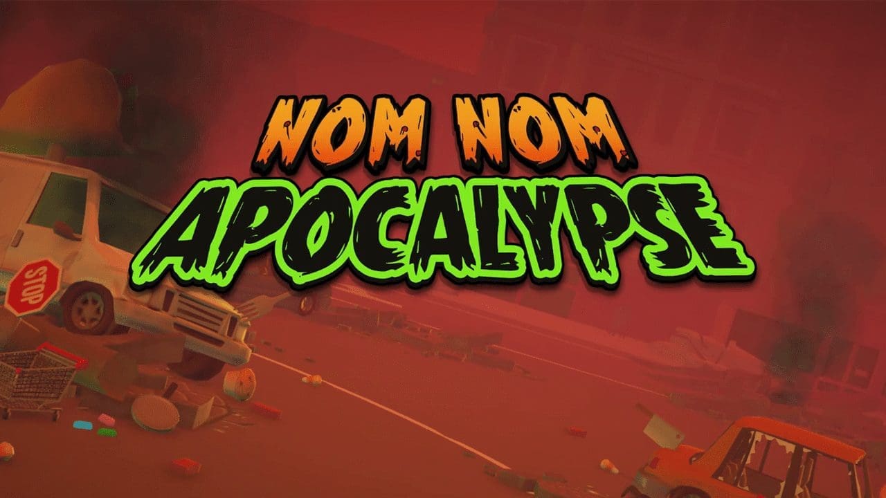 Nom Nom Apocalypse key art — mutant food monsters swarming a ruined city