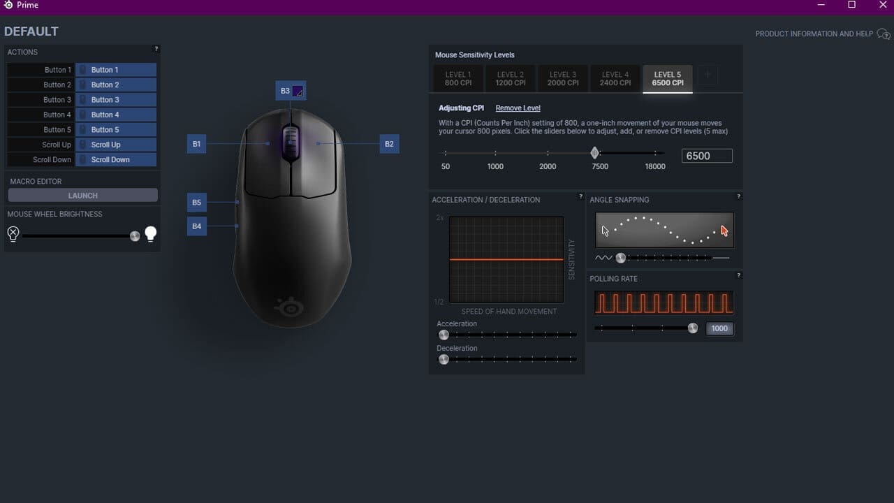 SteelSeries GG software settings for the Prime mouse