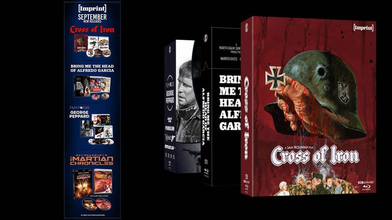 Imprint Films physical releases for September 2023: Cross of Iron, Bring Me The Head of Alfredo Garcia & More