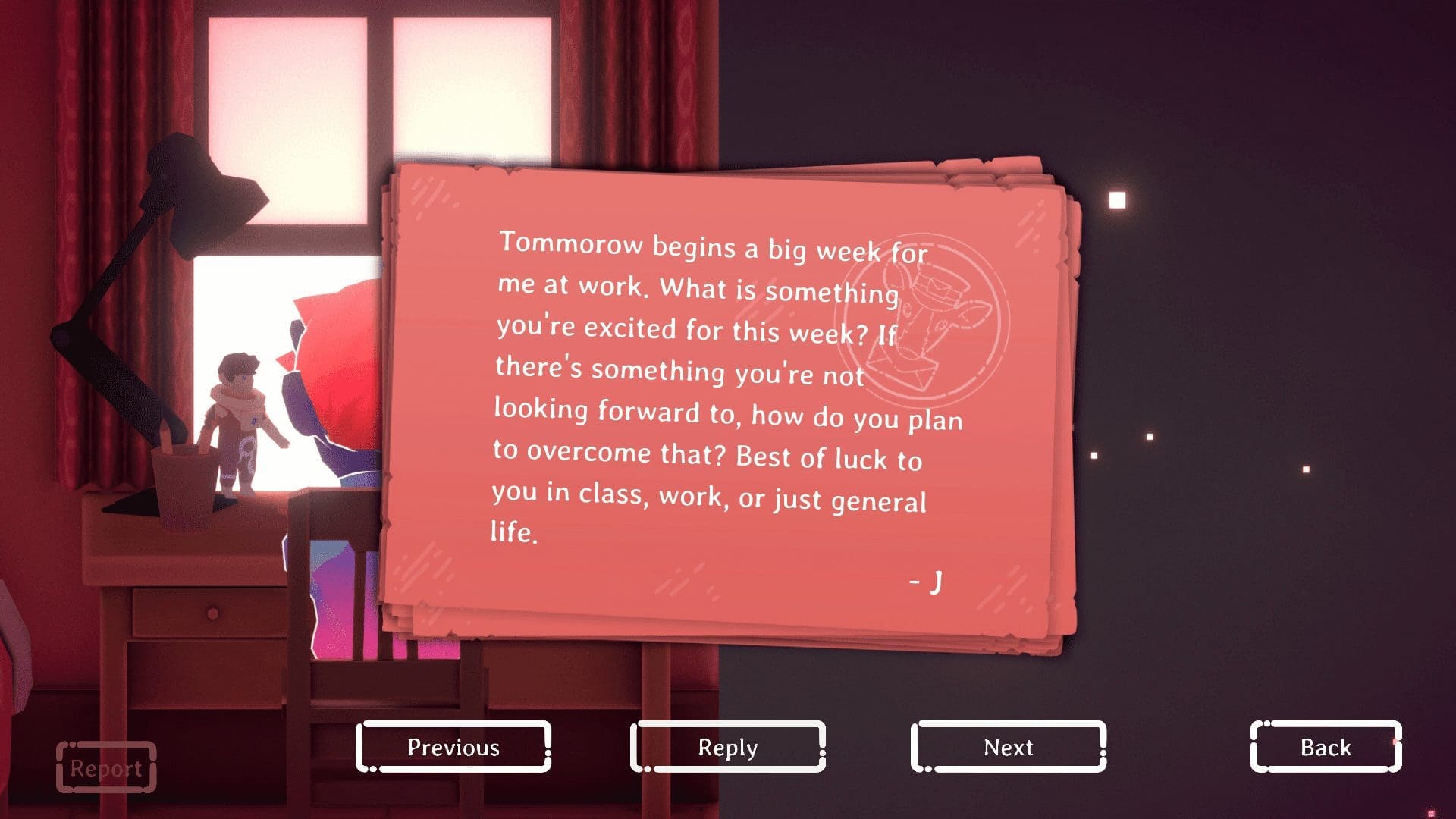 Writing and replying to letters in Kind Words (Steam) — captured by author
